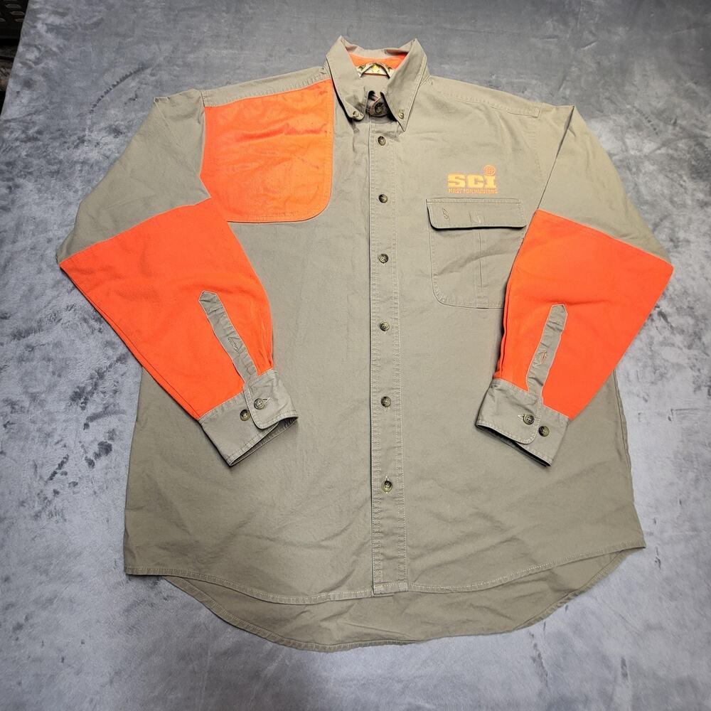 Bob Allen Hunting Shirt Mens XL SCI First For Hunters Tan Orange Safety Cotton